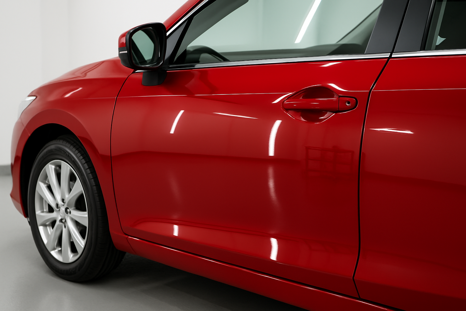 After: The same red door panel from the identical tripod angle after Paint Correction